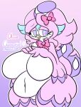  accessory anthro beak belly big_belly big_breasts big_butt bow_ribbon bow_tie breasts butt eyewear feathers female generation_9_pokemon glasses hair hair_accessory hair_bow hair_ribbon hi_res lewdchuu_(artist) navel nintendo pink_body pink_hair pokemon pokemon_(species) purple_eyes quaquaval ribbons solo thick_thighs 
