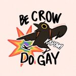 2024 ambiguous_gender avian biped bird black_body black_eyes black_feathers corvid corvus_(genus) crow feathers feral hi_res lgbt_pride looking_at_viewer oscine passerine pose pride_colors rachel_eaton simple_background solo white_background yellow_sclera 