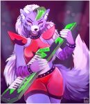  anthro canid canine canis clothed clothing female five_nights_at_freddy&#039;s five_nights_at_freddy&#039;s:_security_breach fur hi_res holding_musical_instrument holding_object keyboard_instrument keytar mammal multicolored_body multicolored_fur musical_instrument myoniis purple_body purple_fur roxanne_wolf_(fnaf) scottgames solo two_tone_body two_tone_fur video_games wolf 