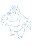  anthro avian beak big_mamma_(fath) bird breasts disney feathers female fox_and_the_hound hebokun line_art nipples overweight overweight_female owl solo 