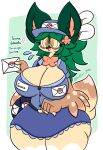  anthro big_breasts bottomwear breasts clothing decidueye deerling delivery_(commerce) delivery_employee fauna_(lewdchuu) feathers female generation_5_pokemon generation_7_pokemon green_hair hair hi_res hybrid letter lewdchuu_(artist) nintendo pokemon pokemon_(species) postal_carrier postal_delivery shirt skirt solo thick_thighs topwear yellow_eyes 