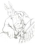  2009 abs anthro beachcomber biceps big_muscles biped black_and_white bottomwear building canid canine canis clothed clothing coyote draylen duo fur holding_jewelry holding_necklace holding_object holding_vehicle jewelry lagomorph larger_anthro larger_male leporid low-angle_view macro male mammal monochrome muscular muscular_anthro muscular_male necklace open_clothing open_shirt open_topwear pants pecs quinn_(artist) rabbit shirt shorts size_difference smaller_anthro smaller_male smile tail topwear vehicle 