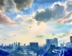  apartment blue_sky building city cityscape cloud cloudy_sky day didi_daisukedoi highres no_humans orange_sky original painting_(medium) sky skyline skyscraper traditional_media watercolor_(medium) 