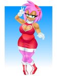  accessory amy_rose anthro bedroom_eyes big_breasts boots breasts cleavage cleavage_cutout clothed clothing cutout dress eulipotyphlan eyelashes female footwear fur gloves green_eyes hair_accessory hairband handwear hedgehog hi_res jbreak1 lipstick makeup mammal narrowed_eyes pink_body pink_fur seductive sega slightly_chubby smile solo sonic_the_hedgehog_(series) tan_body tan_skin wide_hips 