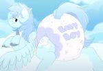 big_diaper blue_body blue_fur blue_hair blue_tail clothed clothing cloud diaper diaper_fetish equid equine fan_character feral fur hair hasbro hi_res hooves lying male mammal my_little_pony mythological_creature mythological_equine mythology pegasus poofy_diaper quadruped shuphle solo tail wearing_diaper wings