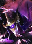  aegislash arm_up bright_pupils colored_sclera commentary_request emphasis_lines highres looking_at_viewer motion_blur no_humans one-eyed partially_submerged pokemon pokemon_(creature) purple_eyes purple_sclera purple_theme reaching reaching_towards_viewer rize_(r) solo sword weapon white_pupils 