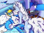  4:3 alolan_ninetales anthro bed bedding beowulf_(zerochill) blackwing97 blanket blonde_hair blue_body blue_eyes blue_fur blue_nipples blue_penis blue_pussy canid canine close-up dipstick_hair duo female fluffy fluffy_tail fox from_front_position fur furniture genitals gloves_(marking) hair hybrid hyra_akiyuki knot lycanroc lying male male/female mammal mane markings midnight_lycanroc missionary_position multicolored_body multicolored_fur nintendo nintendo_switch nipples on_back open_mouth penetration penis pillow pok&eacute;mon pok&eacute;mon_(species) pussy regional_form_(pok&eacute;mon) sex tongue tongue_out two_tone_body two_tone_fur vaginal vaginal_penetration video_games watermark white_body white_fur xenoblade_chronicles 