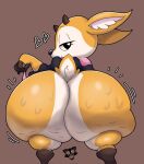  aggretsuko anthro big_butt black_eyes bodily_fluids brown_background butt deer female heart_symbol hi_res huge_butt mammal orange_body rear_view sanrio simple_background solo sweat thedeathcrow05 thick_thighs tsunoda_(aggretsuko) 