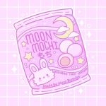  cloud commentary crescent dessert english_commentary english_text faith_varvara food food_focus food_wrapper grid_background mochi no_humans original purple_background purple_theme rabbit simple_background sparkle star_(symbol) 