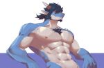  abs anothereidos_of_dragon_vein_r anthro athletic athletic_male black_hair blue_body blue_scales body_hair chest_hair dragon facial_hair folker_(anothereidos_r) goatee hair hi_res horn humanoid_pointy_ears leaning leaning_backward male mythological_creature mythological_scalie mythology nipples nude pecs ponytail red_eyes scales scalie sideburns solo tan_body tan_scales zik_atp 