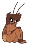  2022 2_toes 4_fingers antennae_(anatomy) anthro arthropod big_breasts black_eyes blattodea breasts brown_body brown_clothing brown_fingerless_gloves brown_footwear brown_gloves brown_hair brown_handwear brown_outline brown_socks clothing cockroach digital_media_(artwork) eye_through_hair eyebrow_through_hair eyebrows eyelashes featureless_breasts feet fingerless_gloves fingers flat_colors footwear gloves hair handwear happy imbynova insect looking_at_viewer mostly_nude non-mammal_breasts open_mouth open_smile outline pupils rachie_(imbynova) simple_background sitting smile socks solo tail thick_thighs toeless_footwear toeless_socks toes translucent translucent_hair white_background white_pupils 
