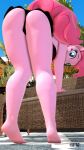  3d_(artwork) anthro anthrofied anthroponiessfm bent_over butt clothed clothing digital_media_(artwork) equid equine female friendship_is_magic hair hi_res horse looking_at_viewer looking_back looking_back_at_viewer mammal my_little_pony pink_hair pinkie_pie_(mlp) pony solo tail_aside 