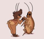 2022 4_fingers ambiguous_gender antennae_(anatomy) anthro arthropod belly bent_over big_eyes black_outline blattodea blep breasts brown_body brown_clothing brown_fingerless_gloves brown_footwear brown_gloves brown_hair brown_handwear brown_socks brown_tongue butt closed_smile clothing cockroach digital_media_(artwork) eye_contact eye_through_hair eyebrow_through_hair eyebrows eyelashes female female/ambiguous feral fingerless_gloves fingers flat_colors footwear gloves hair hand_holding handwear happy hi_res imbynova insect looking_at_another mandibles medium_breasts mostly_nude mouth_closed outline rachie_(imbynova) shadow short_tail smile snout socks standing tail three-quarter_view toeless_footwear toeless_socks tongue tongue_out translucent translucent_hair