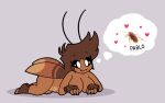  2022 4_fingers antennae_(anatomy) anthro arthropod big_breasts black_eyes black_outline blattodea blush blush_lines breasts brown_body brown_clothing brown_fingerless_gloves brown_footwear brown_gloves brown_hair brown_handwear brown_socks closed_smile clothing cockroach digital_media_(artwork) duo eye_through_hair eyebrow_through_hair eyebrows eyelashes featureless_breasts female feral fingerless_gloves fingers flat_colors footwear gloves hair handwear happy hi_res imbynova insect lying mostly_nude mouth_closed non-mammal_breasts on_front outline photography_(artwork) pink_heart rachie_(imbynova) smile socks thick_thighs thought_bubble toeless_footwear toeless_socks translucent translucent_hair 