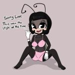 2024 antennae_(anatomy) anthro arthropod black_hair black_nose blossom_(if) bra breasts cleavage clothed clothing dialogue english_text feet female gloves hair half-closed_eyes handwear if_(movie) looking_at_viewer narrowed_eyes navel open_mouth panties solo teeth text tjpones tongue underwear