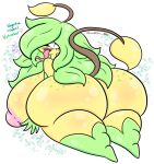  anthro big_breasts big_butt breasts butt female generation_1_pokemon green_hair hair heart_symbol hi_res huge_breasts huge_butt lewdchuu_(artist) nintendo nipples one_eye_obstructed pink_nipples pokemon pokemon_(species) solo tail tongue tongue_out victreebel yellow_body 