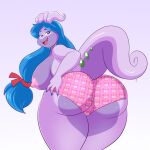  1:1 aj_the_flygon anthro big_breasts big_butt blue_hair breasts butt clothing erect_nipples female francesca_(aj_the_flygon) goo_(disambiguation) goodra hair hand_on_butt hi_res lonbluewolf looking_at_viewer multicolored_body nintendo nipples panties pok&eacute;mon pok&eacute;mon_(species) presenting presenting_hindquarters print_clothing print_panties print_underwear purple_body skitty solo thick_thighs two_tone_body underwear video_games 