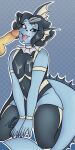 absurd_res anthro armwear balls blue_body blush bodily_fluids clothed clothing collar cum cum_drip cum_in_mouth cum_inside cum_on_face cum_on_penis cumshot digital_media_(artwork) dripping duo eeveelution ejaculation erection eye_contact femboy fur generation_1_pokemon genital_fluids genitals hair happy hi_res kneeling legwear looking_at_another looking_pleasured male male/male mammal membrane_(anatomy) neptunebunny nintendo open_mouth orgasm penis pokemon pokemon_(species) shaded simple_background simple_shading smile solo solo_focus swimwear tail teeth thick_tail thick_thighs thigh_highs tongue tongue_out topwear vaporeon webbed_ears webbed_hands wide_hips