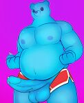 absurd_res almy anthro balls bear blue_body briefs candy clothing dessert fist food food_creature genitals gummy_(food) gummy_creature hi_res humanoid_genitalia humanoid_penis living_candy male mammal overweight overweight_anthro overweight_male penis simple_background solo underwear
