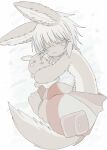  1other :&lt; animal_ear_fluff animal_ears body_fur brown_fur closed_eyes closed_mouth colored_eyelashes commentary flower furry holding holding_stuffed_toy lying made_in_abyss medium_hair nanachi_(made_in_abyss) narehate other_focus pants puffy_pants rabbit_ears red_pants sidelocks sleeping solo stuffed_animal stuffed_rabbit stuffed_toy tail tatososu whiskers white_hair 