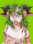  ambiguous_gender anthro bovid caprine charli_xcx clothing drugs goat green_hair hair hi_res horn long_hair looking_at_viewer mammal mynameiscomic nonbinary_(lore) open_mouth pills solo teeth torn_clothing 