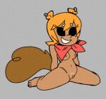  2024 breasts eyeless fullhero genitals humanoid mammal markings mole_(marking) nipples nude pussy rodent scarf sciurid simple_background sitting smile spread_legs spreading tail tree_squirrel 