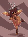  2022 2_toes 4_fingers absurd_res aliasing antennae_(anatomy) anthro arthropod artist_name belly bent_over big_eyes black_eyes blattodea blep breasts brown_body brown_clothing brown_fingerless_gloves brown_footwear brown_gloves brown_handwear brown_socks brown_tongue cel_shading closed_smile clothing cockroach digital_media_(artwork) eye_through_hair eyebrow_through_hair eyebrows eyelashes featureless_breasts feet female fingerless_gloves fingers footwear full-length_portrait gloves hair handwear hanging_belly happy hi_res imbynova insect looking_at_viewer medium_breasts mostly_nude mouth_closed on_one_leg one_eye_closed outline pattern_background portrait pupils rachie_(imbynova) shaded simple_background slightly_chubby smile socks solo sparkles standing striped_background three-quarter_view toeless_footwear toeless_socks toes tongue tongue_out translucent translucent_hair white_outline white_pupils wink 