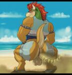  anthro anus balls beach big_butt bowser butt clothed clothing crouching fart fart_cloud flip_flops footwear gassy genitals koopa kurtis496 looking_at_viewer looking_back looking_back_at_viewer male mario_bros muscular muscular_male nintendo raised_tail sand sandals scalie sea sky smelly solo tail thick_thighs wardrobe_malfunction water 