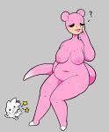  anthro belly breasts claws eyes_closed female freckles generation_1_pokemon hi_res nintendo nipples nude open_mouth open_smile pink_body pokemon pokemon_(species) rex_santos sitting slightly_chubby slightly_chubby_female slowpoke smile solo tail thick_thighs toe_claws 