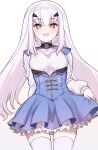  1girl akitokage01 blush breasts eyebrows_visible_through_hair eyelashes eyes_visible_through_hair fairy_knight_lancelot_(fate) fate/grand_order fate_(series) hair_between_eyes hair_ornament highres long_hair looking_at_viewer open_mouth skirt solo thighhighs white_hair white_legwear yellow_eyes 