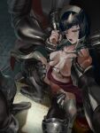  1girl 4boys absurdres arm_grab armor armored_boots bangs black_hair blood boots breasts collarbone commission defloration gauntlets hair_tubes highres long_hair mapyuhin_za_puremiyamu medium_breasts multiple_boys nipples one_eye_closed open_mouth penis pussy_juice pussy_juice_puddle rape ryuuna_(shining_tears) sex shining_(series) shining_blade spread_legs sweat thigh_grab thighhighs torn_clothes vaginal white_footwear white_headwear white_legwear yin_yang 
