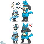  1:1 ambiguous_gender animated anthro biped black_body blue_body blue_fur blush directional_arrow duo eyes_closed food fur generation_4_pokemon heart_symbol ice_cream_cone licking_ice_cream lucario nintendo open_mouth open_smile pokemon pokemon_(species) question_mark red_eyes riolu shadow simple_background smile speech_bubble tail tail_motion tailwag tan_body tan_fur thought_bubble tontaro white_background white_body 