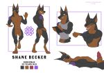  2021 animal_genitalia balls beckerdobermans canid canine canis dobermann domestic_dog english_text erection genitals hi_res looking_at_viewer male mammal nude penis pinscher shane_becker sheath simple_background smile solo standing text white_background 