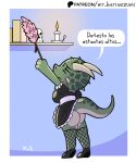  argonian bethesda_game_studios bone breasts butt clothed clothing el_senor_erizo female green_body hi_res horn lifts-her-tail maid_uniform microsoft no_underwear non-mammal_breasts reptile scales scalie skull solo spanish_text tail text the_elder_scrolls the_lusty_argonian_maid translated uniform upskirt 