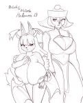  2023 absurd_res anthro big_breasts black_nose body_hair breasts canid canine canis capcom chest_hair cosplay darkstalkers duo female fluffy fluffy_tail hair halloween hi_res holidays hsien-ko_(darkstalkers) huge_breasts line_art mammal morrigan_aensland nicole_wolfgang open_mouth ririzael short_hair sibling_(lore) sister_(lore) sisters_(lore) sketch suggestive_clothing tail victoria_wolfgang wolf 