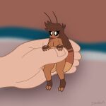  2_toes 4_fingers 5_fingers ambiguous_gender antennae_(anatomy) anthro arthropod artist_name black_eyes blattodea blurred_background breasts brown_body brown_clothing brown_fingerless_gloves brown_footwear brown_gloves brown_hair brown_handwear brown_socks clothing cockroach digital_media_(artwork) duo extreme_size_difference eye_through_hair eyebrow_through_hair eyebrows eyelashes featureless_breasts feet female fingerless_gloves fingernails fingers footwear gloves hair handwear hi_res holding_another human imbynova insect mammal medium_breasts mostly_nude mouth_closed nails non-mammal_breasts rachie_(imbynova) shadow size_difference socks sparkles tan_body tan_skin toeless_footwear toeless_socks toes translucent translucent_hair 