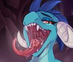  2022 absurd_res anthro bodily_fluids digital_media_(artwork) dragon eyebrows eyelashes fangs friendship_is_magic hasbro hi_res horn kuroran long_tongue looking_at_viewer mouth_shot my_little_pony open_mouth princess_ember_(mlp) saliva solo teeth tongue tongue_out 