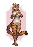  2022 anthro areola breasts claws ear_piercing felid female fingers foxovh front_view genitals hair hi_res inner_ear_fluff looking_at_viewer mammal navel nipples nude pantherine piercing pussy simple_background solo tiger toe_claws tuft 