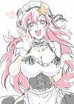  1girl alternate_costume apron bare_shoulders black_dress blue_eyes bow breasts cleavage dress enmaided frills gundam gundam_seed gundam_seed_destiny hair_ornament highres huge_breasts large_breasts long_hair looking_at_viewer maid maid_apron maid_headdress meer_campbell pink_hair ribbon skirt smile solo star_(symbol) star_hair_ornament unconventional_maid waitress wrist_cuffs yanada_kiyorin 