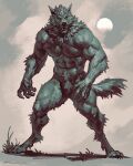  abs anthro canid canine claws cloud crotch_tuft full_moon fur grass hi_res male mammal moon muscular muscular_anthro muscular_male neck_tuft nipples nude plant sharp_teeth solo taran_fiddler teeth tuft veiny_arms were werecanid werecanine werewolf 