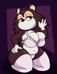  2022 absurd_res animal_crossing anthro belly big_breasts bra breast_squish breasts brown_body brown_eyes brown_fur brown_hair cleavage cleavage_overflow clothed clothing curvy_figure digital_media_(artwork) eulipotyphlan eyelashes eyeshadow female fingers fur hair hand_on_hip hedgehog hi_res kneeling long_hair makeup mammal multicolored_body multicolored_fur navel nintendo panties sable_able simple_background slightly_chubby solo someth1ngoranother squish thick_thighs two_tone_body two_tone_fur underwear underwear_only video_games voluptuous white_body white_fur wide_hips 