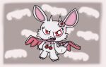  claws claws_out cloud fangs female flower gargoyle harmony_bunny horn jewelpet jewelry lagomorph leporid long_tongue mammal nails necklace obscured_tail open_mouth plant rabbit ruby_(jewelpet) sanrio sharp_claws sharp_nails sharp_toenails solo spread_wings toenails tongue white_body wings 