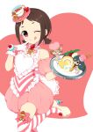  1girl cake food heart idolmaster idolmaster_cinderella_girls muramatsu_sakura new_wave_(idolmaster) ooishi_izumi rio_(usagiya) short_twintails striped striped_legwear teatime_happiness_(idolmaster) tray tsuchiya_ako twintails 