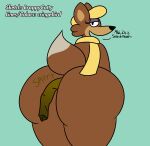 absurd_res anthro big_butt brown_body brown_fur butt canid canine canis clothing cringebird dialogue eyeshadow feces female fur green_background hanna-barbera hat headgear headwear hi_res huge_butt huge_thighs jellystone_(hbo_max) looking_at_viewer looking_back looking_back_at_viewer loopy_(loopy_de_loop) loopy_de_loop makeup mammal metaldorksolid multicolored_body multicolored_fur onomatopoeia open_mouth pooping scarf scat simple_background solo sound_effects text thick_thighs two_tone_body two_tone_fur wolf yellow_clothing yellow_hat yellow_headwear yellow_scarf 
