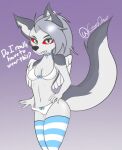  anthro bow_bra bow_panties bra breasts canid canid_demon canine canis clothed clothing demon female fur grey_ears grey_hair grey_tail gyrodraws hair hazbin_hotel hellhound helluva_boss hi_res knee_highs legwear loona_(helluva_boss) mammal panties red_sclera simple_background small_breasts solo solo_focus underwear underwear_only white_body white_bra white_clothing white_fur white_panties white_underwear wolf 
