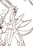  animal_focus commentary_request dialga lineart looking_down no_humans open_mouth pokemon pokemon_(creature) simple_background sketch standing v_(govvvvw) white_background 