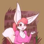  1:1 2022 anthro big_breasts big_ears bottle breasts canid canine chest_tuft choker clothing dipstick_tail eyebrow_through_hair eyebrows eyelashes female fennec fox fur hair hi_res inner_ear_fluff jewelry mammal markings necklace open_mouth pink_body pink_fur pink_hair red_eyes scorpdk solo tail_markings translucent translucent_hair tuft 