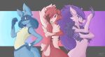  ambiguous_gender anthro blue_body blue_eyes blue_fur canid canine claws fur group group_picture hair halpy hi_res looking_at_viewer lucario lycanroc mammal midnight_lycanroc multicolored_body nintendo pok&eacute;mon pok&eacute;mon_(species) pose purple_claws purple_eyes purple_hair red_eyes smile spikes two_tone_body video_games white_body white_fur white_hair yellow_body yellow_fur zoroark 