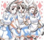  3girls alice_in_wonderland animal_ears apron idolmaster idolmaster_cinderella_girls imai_kana kuhuku120 multiple_girls muramatsu_sakura oohara_michiru pocket_watch rabbit_ears short_twintails twintails watch white_apron 