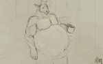 2022 anthro appliance belly big_belly body_hair box chest_hair clothing coffee_machine coffee_mug container counter deer fridge hairy_belly huge_belly imprint kent_(pacific_coyote) kitchen kitchen_appliance kitchen_cabinet male mammal musclegut muscular navel nipples overweight pacific_coyote rumbling_stomach simple_background sketch squirming thick_thighs tired tired_eyes underwear wide_hips